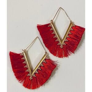 V Tassel Earrings Red
